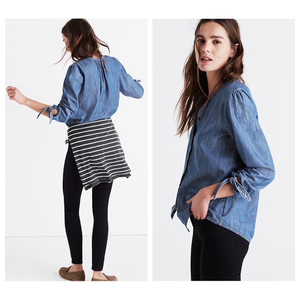 Madewell Chambray Denim Tie Sleeve Shirt Cotton Medium